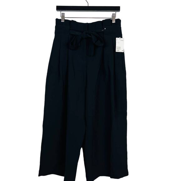 NEW! H&M Pleated High Waist Trouser Pant Belted Black - 6 - Picture 1 of 5